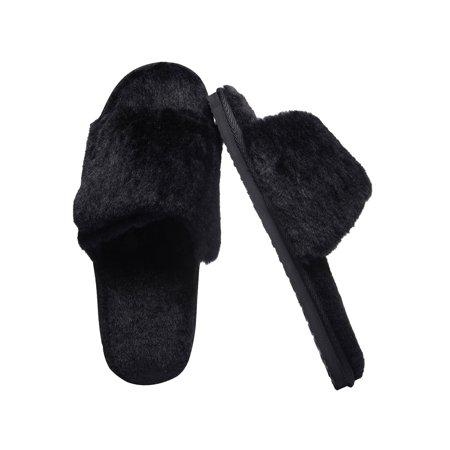 Women's Orthotic Arch Support Slippers Fuzzy Open Toe Memory Foam Slippers Adjustable Width Orthopedic Slippers For Plantar Fasciitis Furry Slide Slippers For Ladies