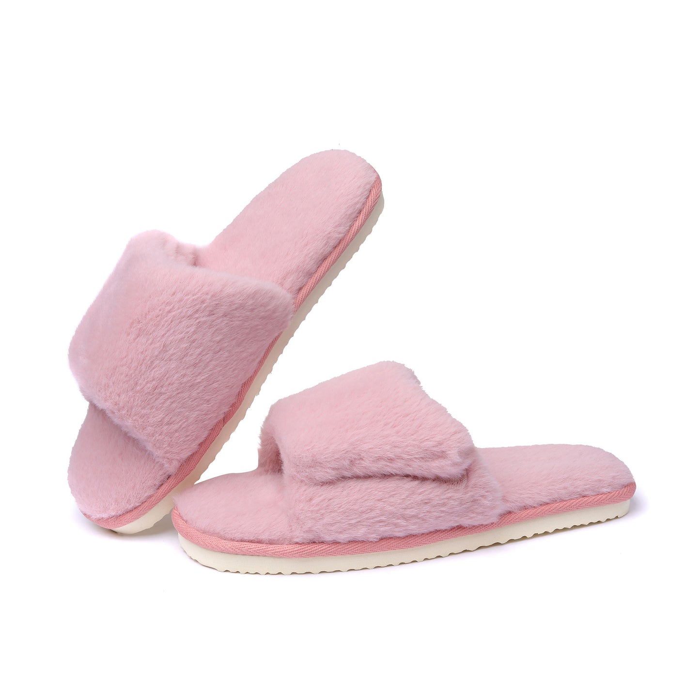 Women's Orthotic Arch Support Slippers Fuzzy Open Toe Memory Foam Slippers Adjustable Width Orthopedic Slippers For Plantar Fasciitis Furry Slide Slippers For Ladies